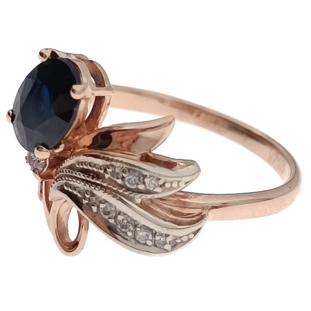 Кольцо из золота 585 пробы с бриллиантами, сапфиром