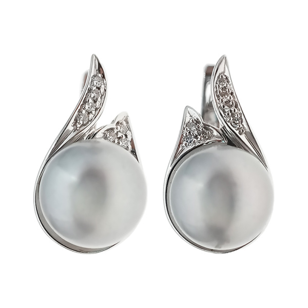 Серьги из золота 585 пробы с бриллиантами и жемчугом