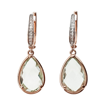 Серьги из золота 585 пробы с бриллиантами и празиолитом