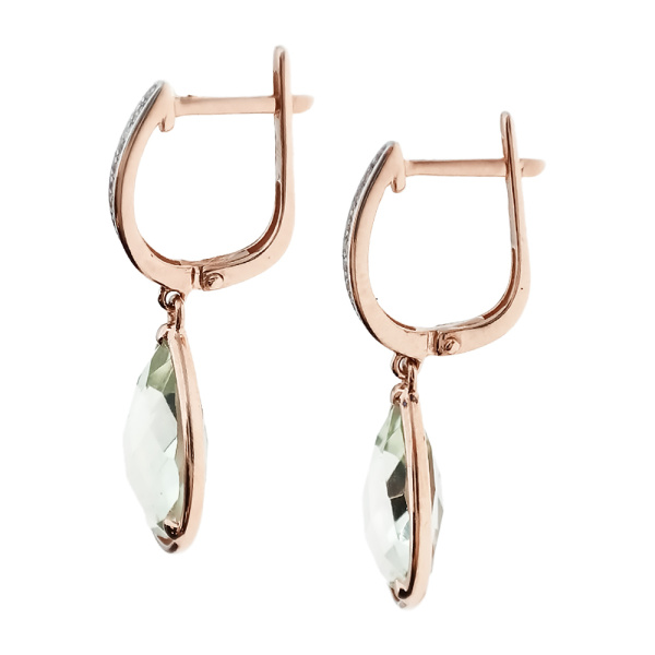 Серьги из золота 585 пробы с бриллиантами и празиолитом