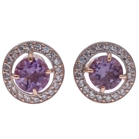 Пусеты из золота 585 пробы с аметистом и фианитом