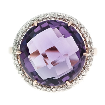 Кольцо из золота 585 пробы с бриллиантами и аметистом