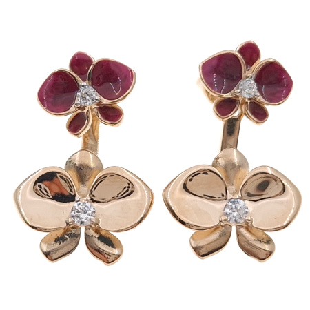 Пусеты из золота 585 пробы с эмалью и фианитом