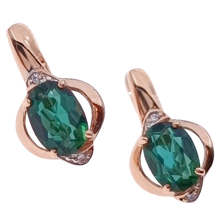 Серьги из золота 585 пробы с корундом с. и фианитом