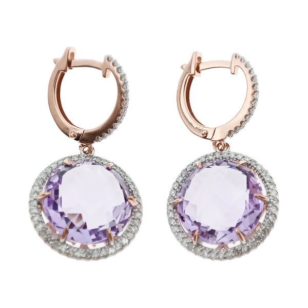 Серьги из золота 585 пробы с бриллиантами и аметистом