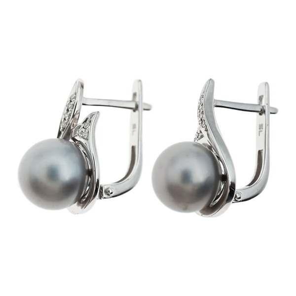 Серьги из золота 585 пробы с бриллиантами и жемчугом