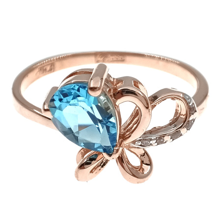 Кольцо из золота 585 пробы с топазом и фианитом