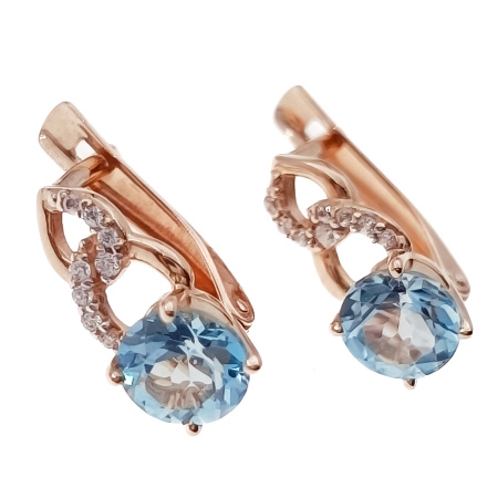 Серьги из золота 585 пробы с топазом и фианитом