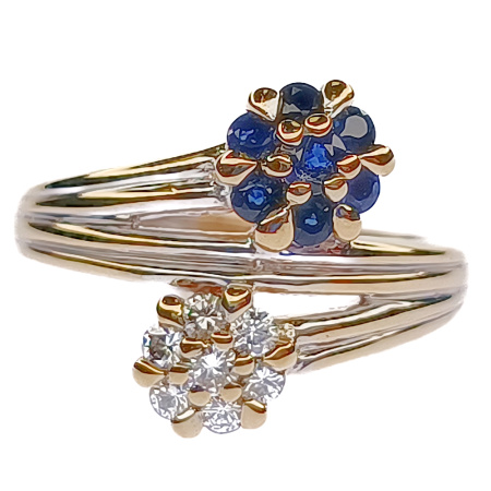 Кольцо из золота 750 пробы с бриллиантами и сапфиром