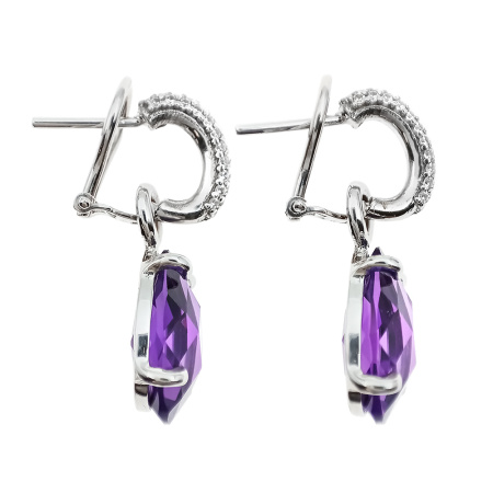 Серьги из золота 750 пробы с аметистом и фианитом