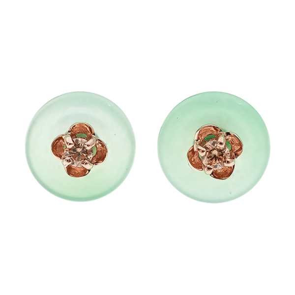 Пусеты из золота 585 пробы с хризопразом и фианитом