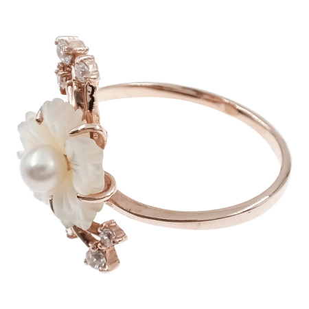 Кольцо из золота 585 пробы с жемчугом, перламутром и фианитом