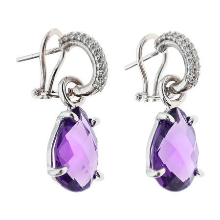 Серьги из золота 750 пробы с аметистом и фианитом