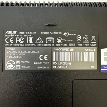 Ноутбук ASUS R542U R542U 15,6"/ INTEL CORE I3-8130U 2,20GHz/ 6 Гб/ 1 Тб/ SVGA UHD GRAPHICS 620