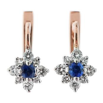 Серьги из золота 585 пробы с бриллиантами, корундом с.