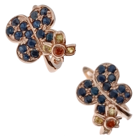 Серьги из золота 585 пробы с сапфиром, цитрином и хризолитом