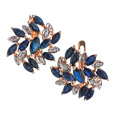 Серьги из золота 585 пробы с бриллиантами и сапфиром