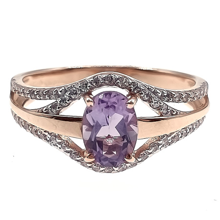 Кольцо из золота 585 пробы с аметистом и фианитом