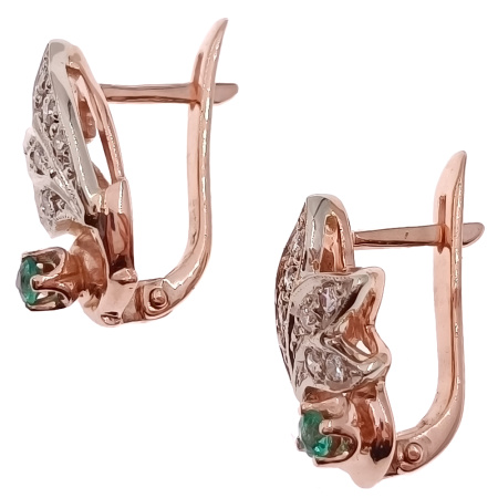 Серьги из золота 585 пробы с бриллиантами и изумрудом