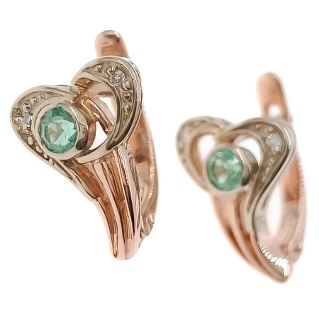 Серьги из золота 585 пробы с корундом с. и фианитом