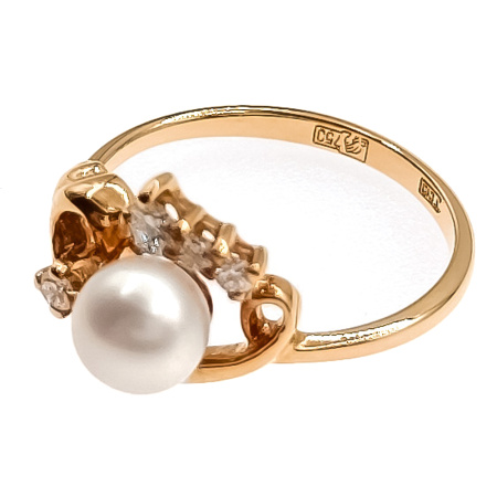 Кольцо из золота 750 пробы с бриллиантами, жемчугом