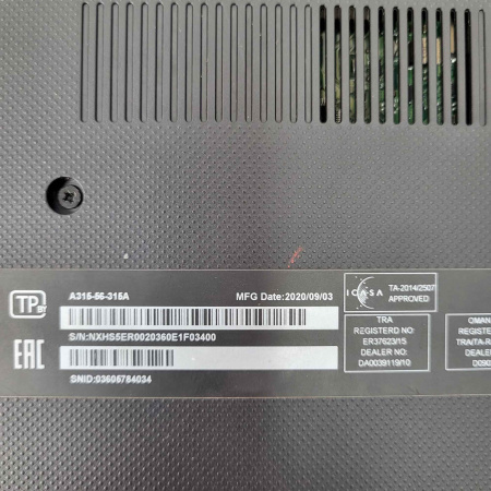 Ноутбук ACER Aspire 3 A315-56-315A 15,6"/ Intel Core i3-1005G1, 1.2 ГГц/ 8 Гб/ 128 Гб/ Intel UHD Graphics