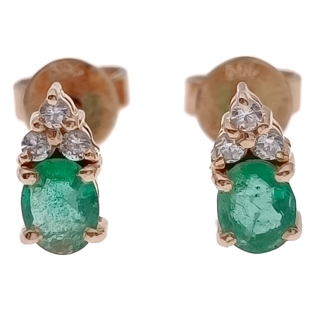 Пусеты из золота 585 пробы с изумрудом и фианитом