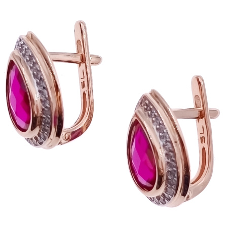 Серьги из золота 585 пробы с бриллиантами и рубином