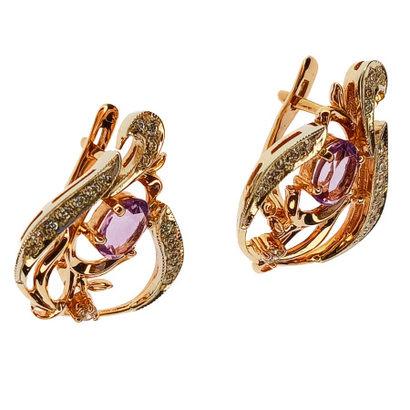 Серьги из золота 585 пробы с аметистом и фианитом