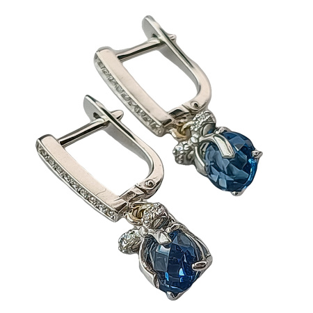 Серьги из золота 585 пробы с фианитом и топазом
