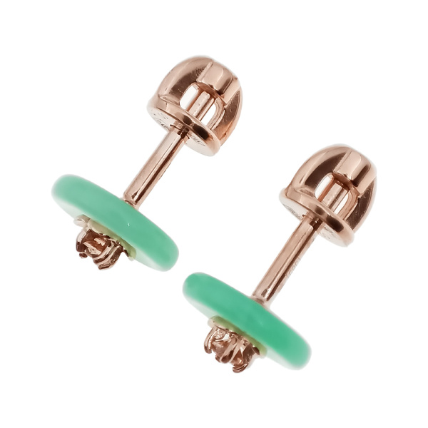 Пусеты из золота 585 пробы с хризопразом и фианитом