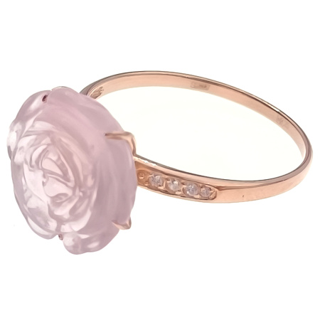 Кольцо из золота 585 пробы с розовым кварцем и фианитом