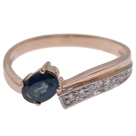 Кольцо из золота 585 пробы с бриллиантами и сапфиром