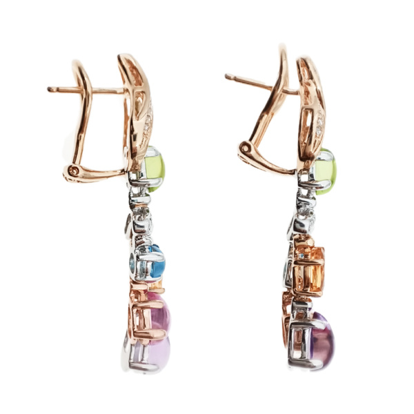 Серьги из золота 585 пробы с бриллиантами, хризолитом, аметистом, топазом, цитрином и корундом с.