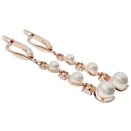 Серьги из золота 585 пробы с жемчугом и фианитом