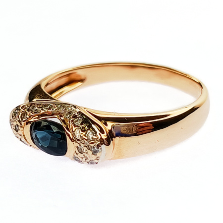 Кольцо из золота 585 пробы с бриллиантами и сапфиром