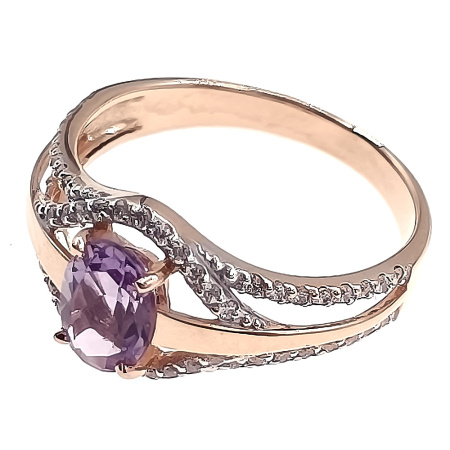 Кольцо из золота 585 пробы с аметистом и фианитом