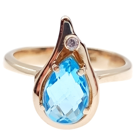 Кольцо из золота 585 пробы с бриллиантом и топазом