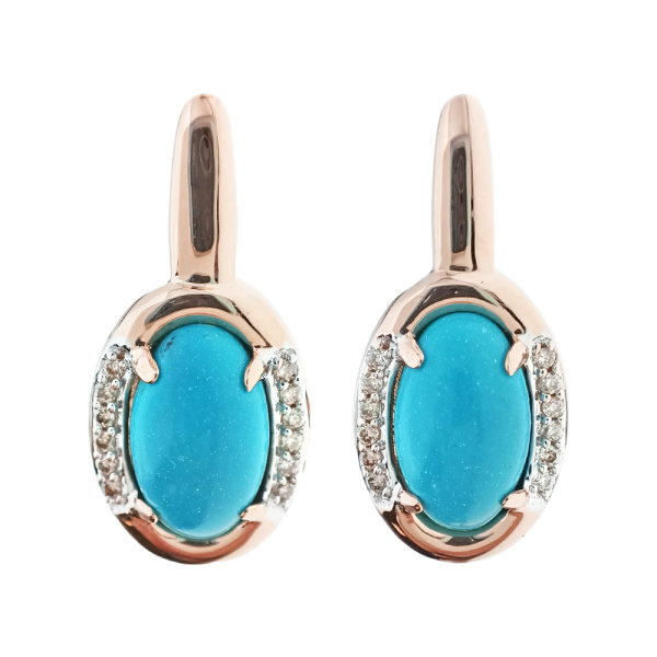 Серьги из золота 585 пробы с бриллиантами и бирюзой