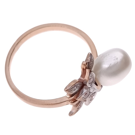 Кольцо из золота 585 пробы с жемчугом и фианитом