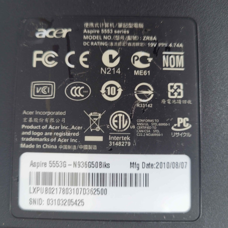 Ноутбук ACER ZR8A Aspire  15,6"/  AMD Phenom II X4 N930, 2 ГГц/ 6 Гб/ 500 Гб/ ATI Mobility Radeon HD 5650