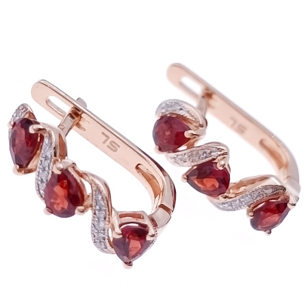 Серьги из золота 585 пробы с бриллиантами и гранатом