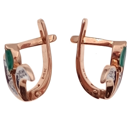 Серьги из золота 585 пробы с бриллиантами и изумрудом