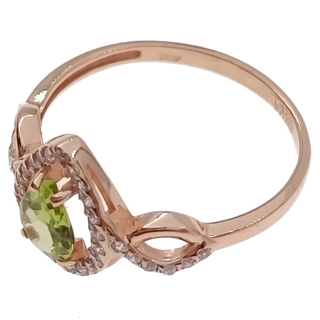 Кольцо из золота 585 пробы с хризолитом и фианитом