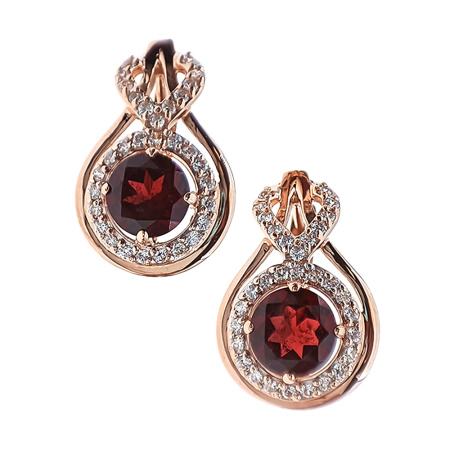 Серьги из золота 585 пробы с гранатом и фианитом