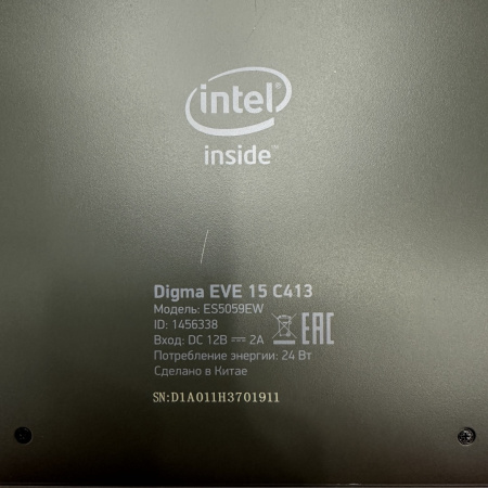 Ноутбук DIGMA eve 15c413 es5059ew 15,6"/  Intel Celeron N3350, 1.1 ГГц/ 4 Гб/ 64 Гб/ Intel HD Graphics 500
