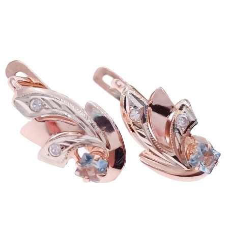 Серьги из золота 585 пробы с топазом и фианитом