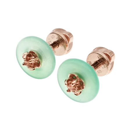 Пусеты из золота 585 пробы с хризопразом и фианитом