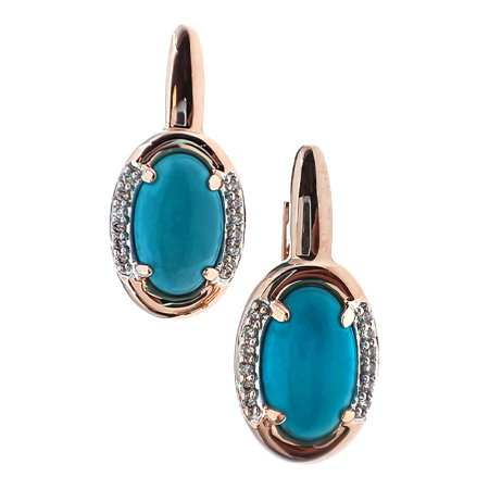 Серьги из золота 585 пробы с бриллиантами и бирюзой