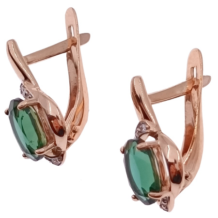 Серьги из золота 585 пробы с корундом с. и фианитом